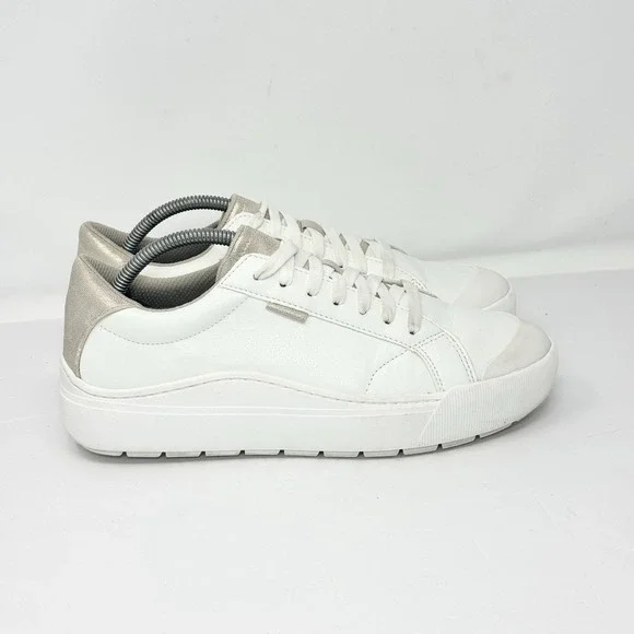 Dr Scholl's Women's Time Off Sneaker Size 9.5M White Gold Faux Leather - Picture 1 of 13